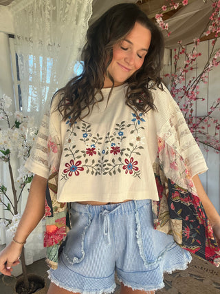 The Shoreline Embroidered Top - CREAM