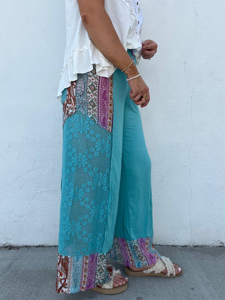 Patchwork Petals Pants - TEAL