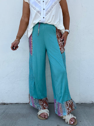 Patchwork Petals Pants - TEAL