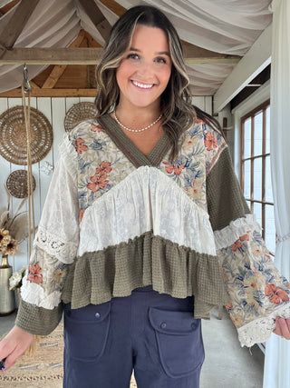 The Shadow Bloom Peplum Top - OLIVE