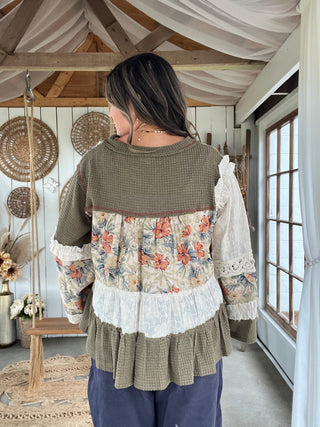 The Shadow Bloom Peplum Top - OLIVE