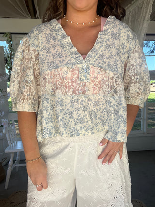 The Miles Floral Top - BLUE