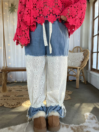 The Primrose Eyelet Pants - DENIM RESTOCK PREORDER