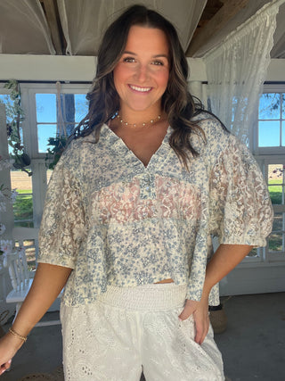 The Miles Floral Top - BLUE