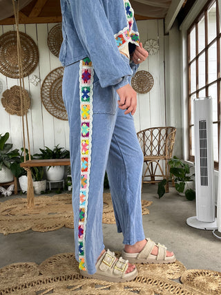 Granny Square Trim Pants - ROYAL BLUE