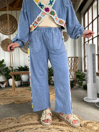 Granny Square Trim Pants - ROYAL BLUE
