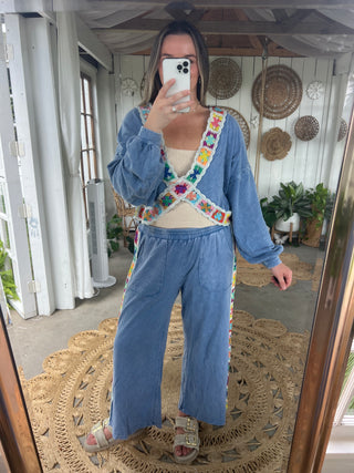 Granny Square Trim Pants - ROYAL BLUE