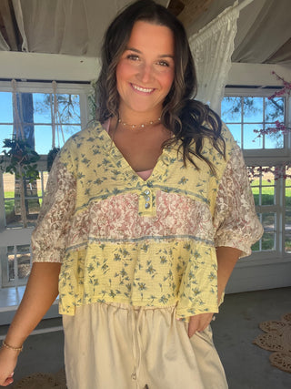 The Miles Floral Top - YELLOW