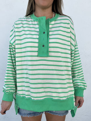 The Lazy Day Striped Henley - GREEN