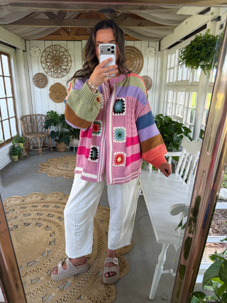 Beat The Chill Cardigan - PINK MULTI PREORDER 1 WEEK
