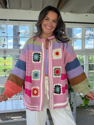 Beat The Chill Cardigan - PINK MULTI PREORDER 1 WEEK