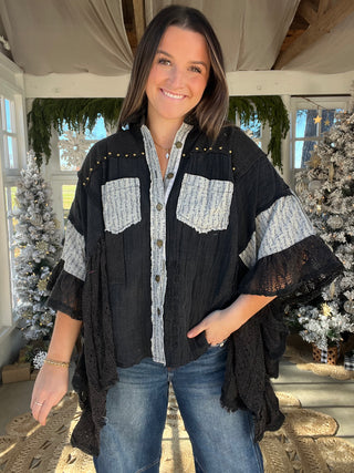 The Mistletoe Lace Top - CHARCOAL