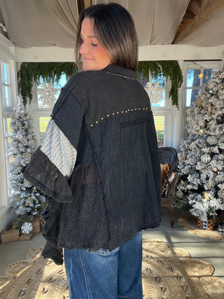 The Mistletoe Lace Top - CHARCOAL