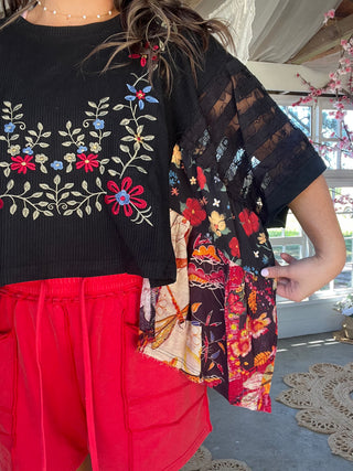 The Shoreline Embroidered Top - BLACK