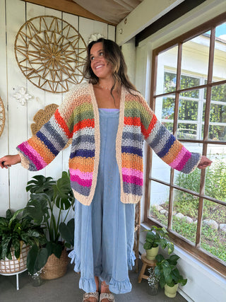 Harlow Knit Stripped Cardigan - RAINBOW CREAM