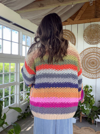 Harlow Knit Stripped Cardigan - RAINBOW CREAM