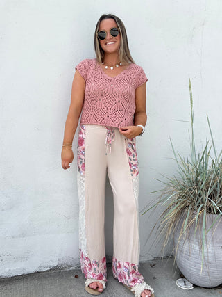 Patchwork Petals Pants - CREAM