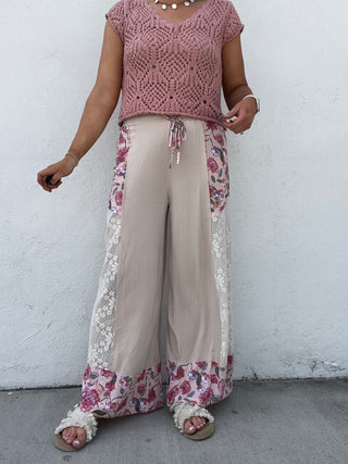 Patchwork Petals Pants - CREAM