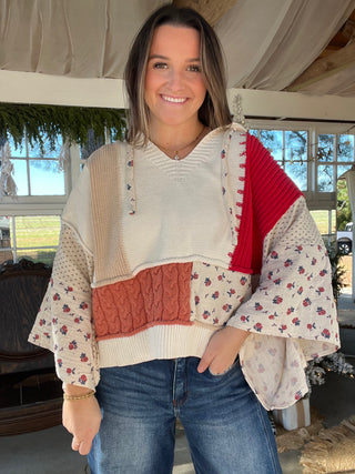 The Red Palm Abstract Cardigan - RED