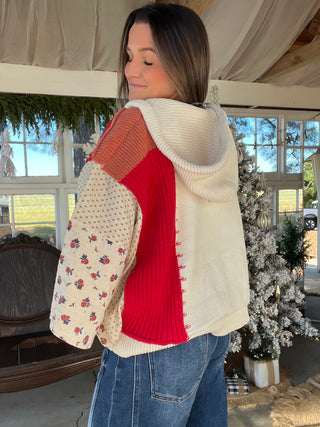 The Red Palm Abstract Cardigan - RED