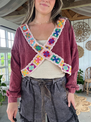 The Reversible Granny Square Top - BURGENDY