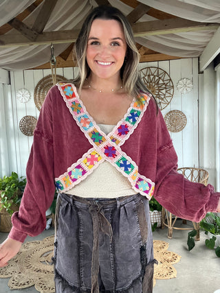 The Reversible Granny Square Top - BURGENDY