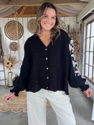 The Bella Embroidered Cardigan - BLACK