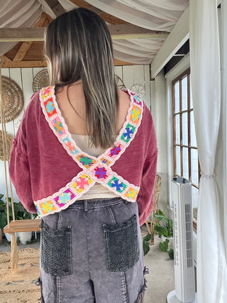The Reversible Granny Square Top - BURGENDY