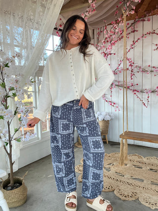 The Paisley Barrel Jeans - NAVY