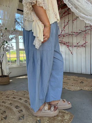 The Jamie Linen Joggers - BLUE