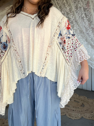 Frilly Flair Floral Top - CREAM