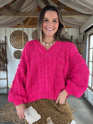 Go To Chunky Knit Sweater - HOT PINK