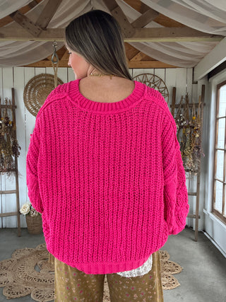 Go To Chunky Knit Sweater - HOT PINK