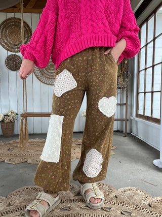 The Indie Girl Floral Patch Joggers - RUST