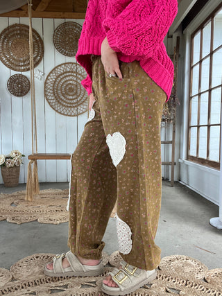 The Indie Girl Floral Patch Joggers - RUST