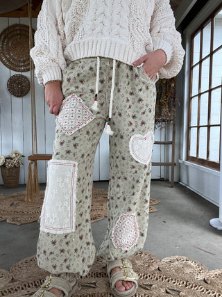 The Indie Girl Floral Patch Joggers - SAGE