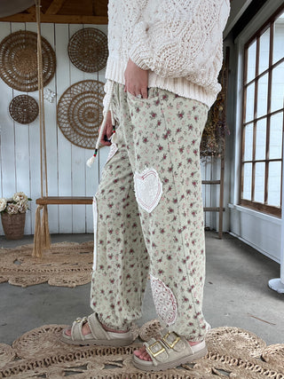 The Indie Girl Floral Patch Joggers - SAGE