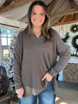 The Poppy Waffle Long Sleeve - CHARCOAL