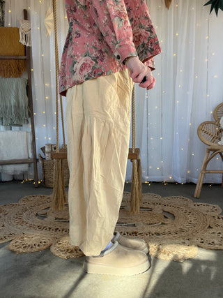 The Jamie Linen Joggers - CREAM