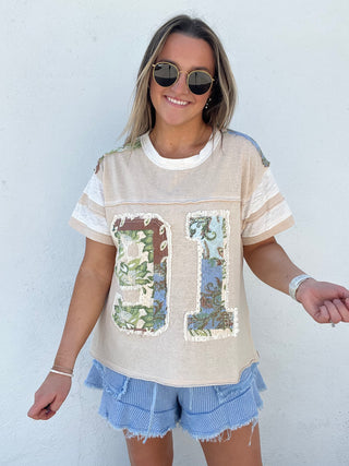 Short Sleeve 91 Varsity Top - CREAM