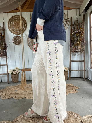 The Breezy Season Gauze Embroidered Pants - CREAM