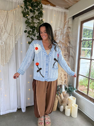 The Wild Flower Knitted Cardigan - BLUE
