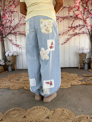 The Palm Springs Floral Patch Pants - DENIM