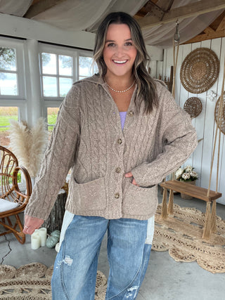 The Cabin Fever Cable Knit Cardigan - TAUPE