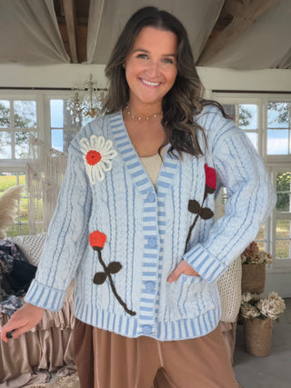 The Wild Flower Knitted Cardigan - BLUE