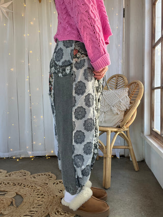 The Whimsy Floral Pants - CHARCOAL