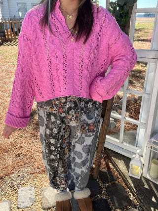 The Whimsy Floral Pants - CHARCOAL