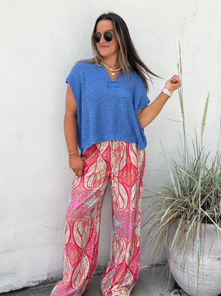 Sunset Paisley Wide-leg Palazzo Pants - PINK