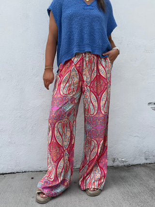 Sunset Paisley Wide-leg Palazzo Pants - PINK