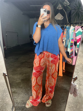 Sunset Paisley Wide-leg Palazzo Pants - CORAL